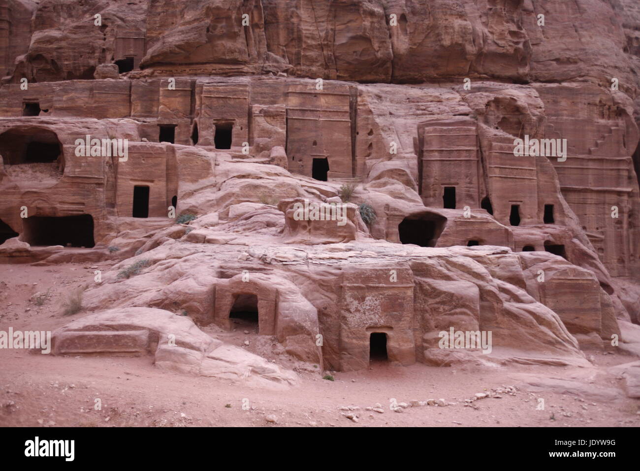 the street of Facades or Necropolis in the Temple city of Petra in Jordan in the middle east. Stock Photo