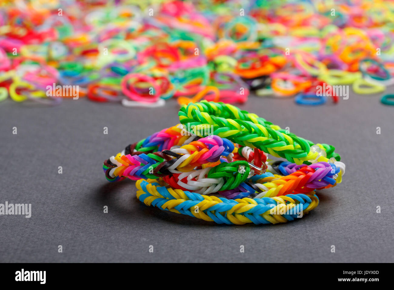 Colorful Rainbow Loom Bracelet Rubber Bands In A Box Stock Photo
