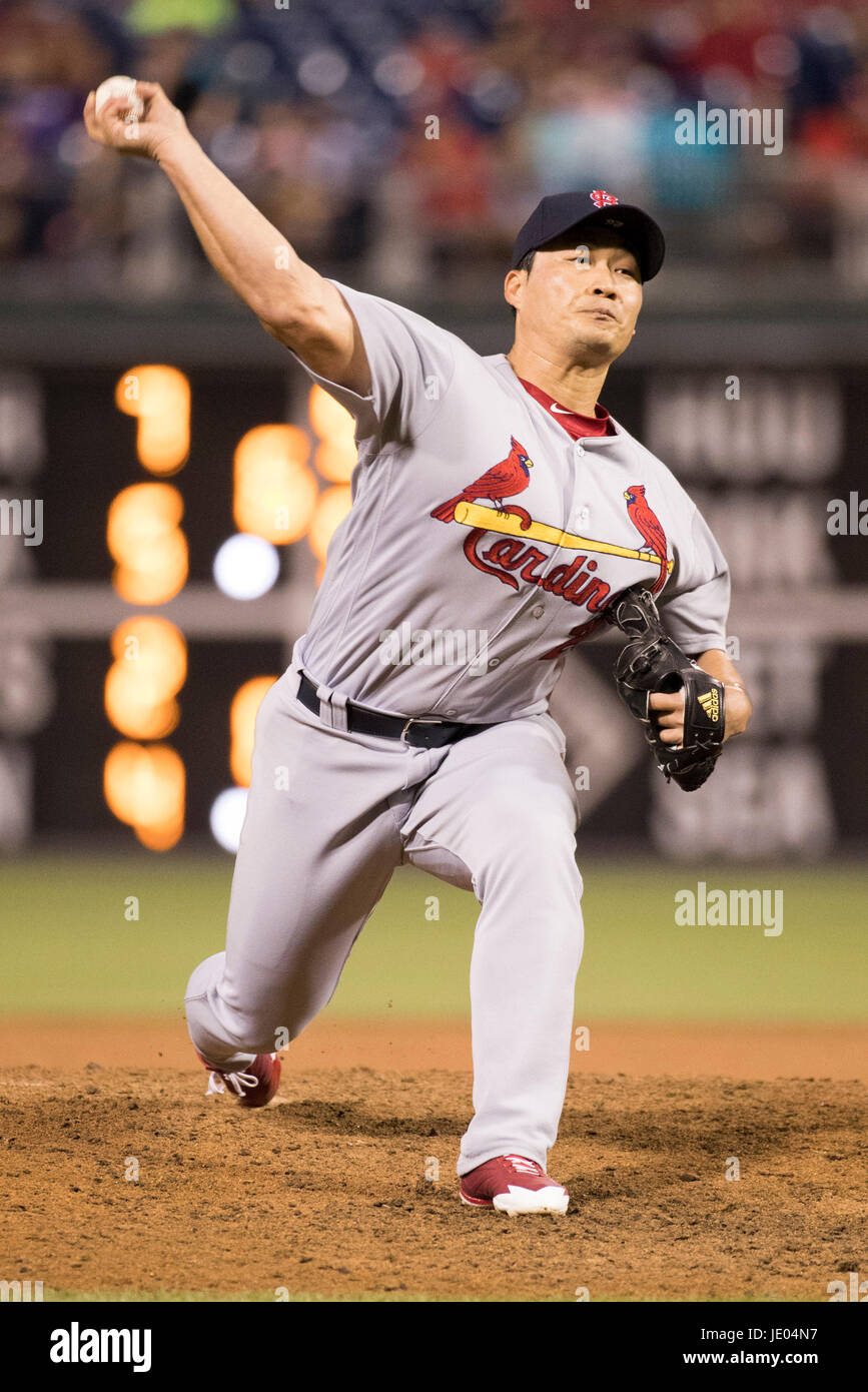 Philadelphia, Pennsylvania, USA. 21st June, 2017. St. Louis Cardinals relief pitcher Seung-Hwan Oh (26) throws a pitch during the MLB game between the St. Louis Cardinals and Philadelphia Phillies at Citizens Bank Park in Philadelphia, Pennsylvania. The St. Louis Cardinals won 7-6 in 10 innings. Christopher Szagola/CSM/Alamy Live News Stock Photo