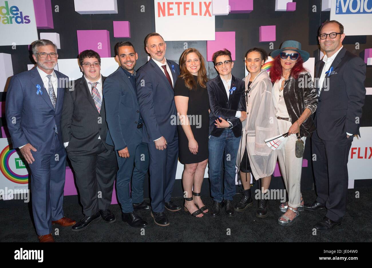 New York, NY, USA. 21st June, 2017. Peter Barbey, Gavin Grimm, guest, Stephen Mooallem, Leanne Pittsford, Masha Gessen, Tyler Ford, Patricia Field, guest at arrivals for The Village Voice Pride Awards, Capitale, New York, NY June 21, 2017. Credit: Lev Radin/Everett Collection/Alamy Live News Stock Photo