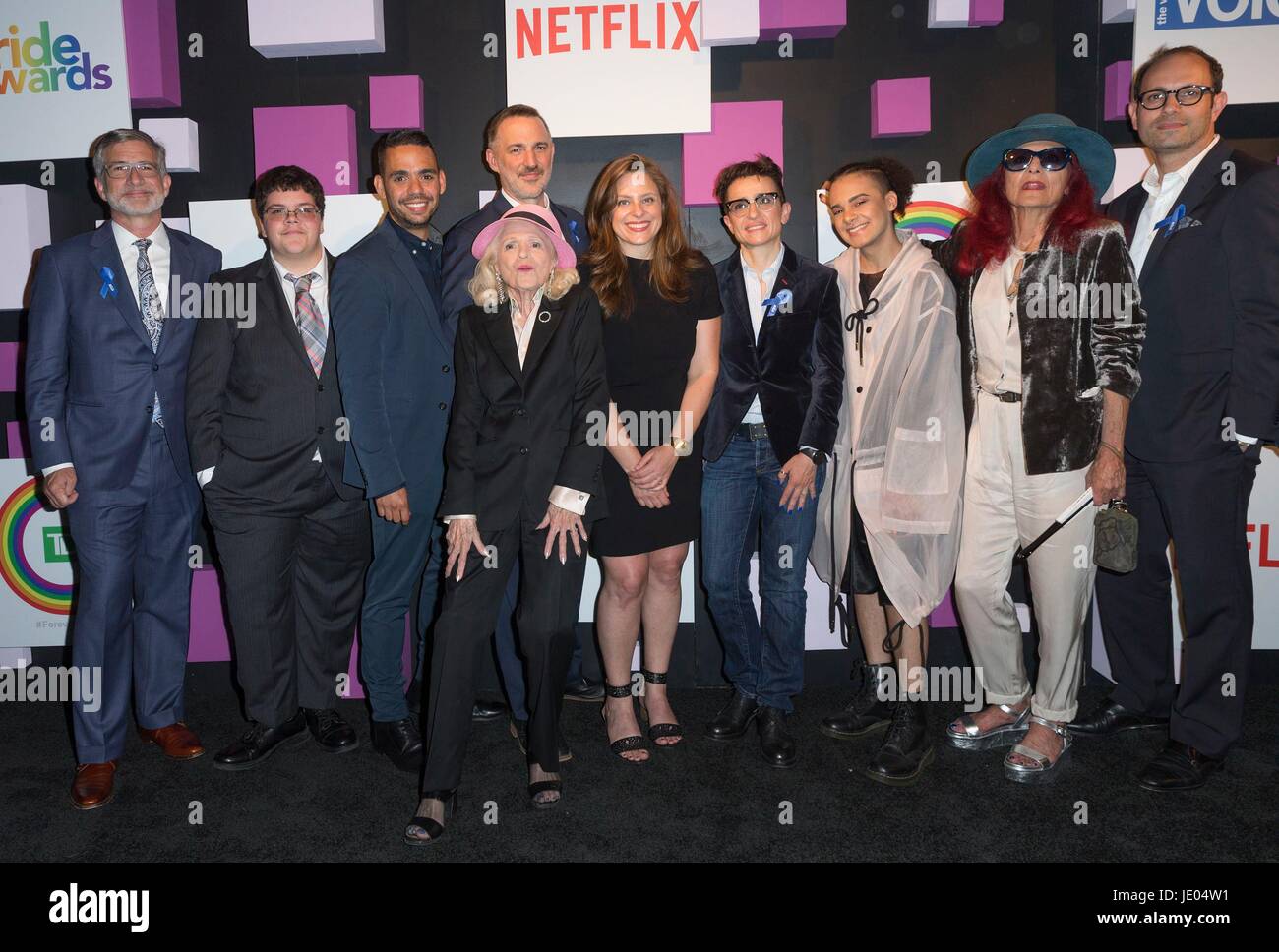 New York, NY, USA. 21st June, 2017. Peter Barbey, Gavin Grimm, guest, Stephen Mooallem, Edie Windsor, Leanne Pittsford, Masha Gessen, Tyler Ford, Patricia Field, guest at arrivals for The Village Voice Pride Awards, Capitale, New York, NY June 21, 2017. Credit: Lev Radin/Everett Collection/Alamy Live News Stock Photo