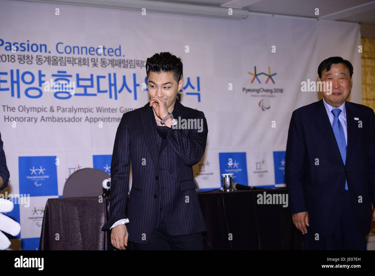 BIGBANG Tae Yang accepted the appointment from the committee of Winter Olympic Games as propaganda ambassador in Seoul, Korea on 21th June, 2017.(China and Korea Rights Out) Stock Photo