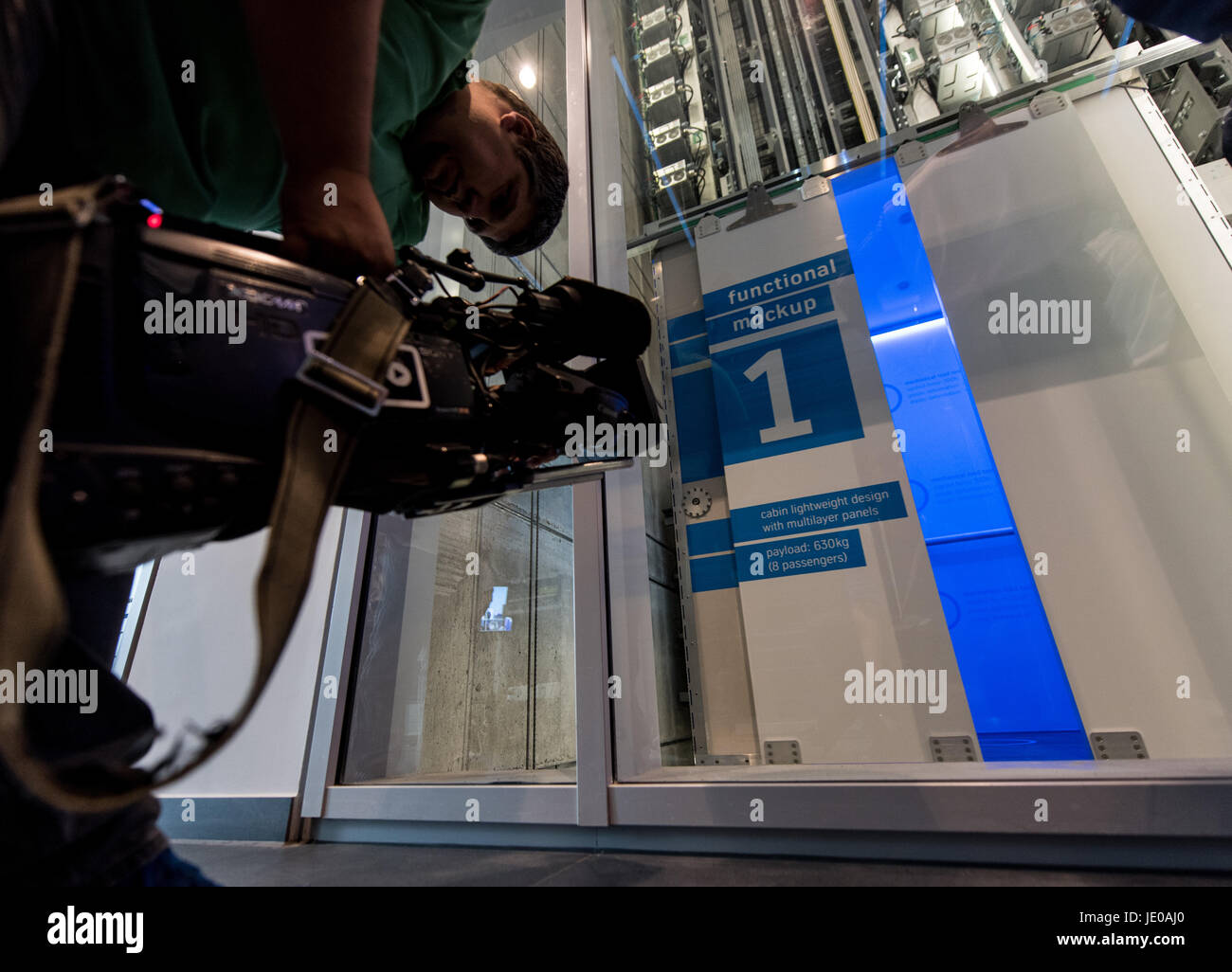 Rottweil, Germany. 22nd June, 2017. The new elevator system of Thyssenkrupp Elevator, "Multi