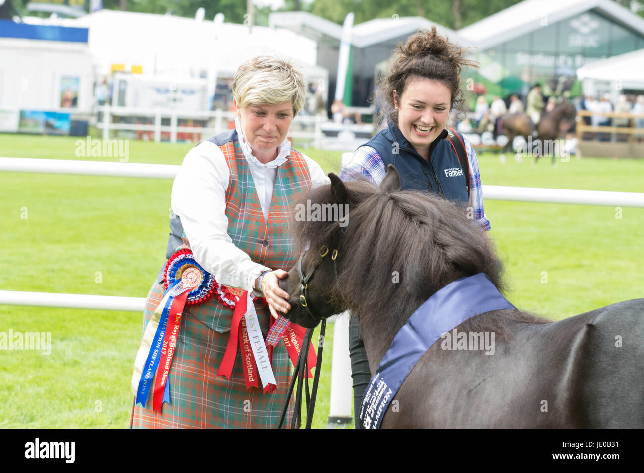 Edinburgh, Scotland, UK. 22nd June, 2017. Emotion and delight for the Champion Shetland Pony at the Royal Highland Show, Edinburgh Credit: Kay Roxby/Alamy Live News Stock Photo