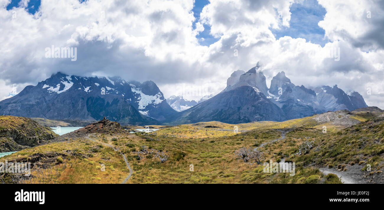 Panoramic view of Torres del Paine National Park - Patagonia, Chile Stock Photo