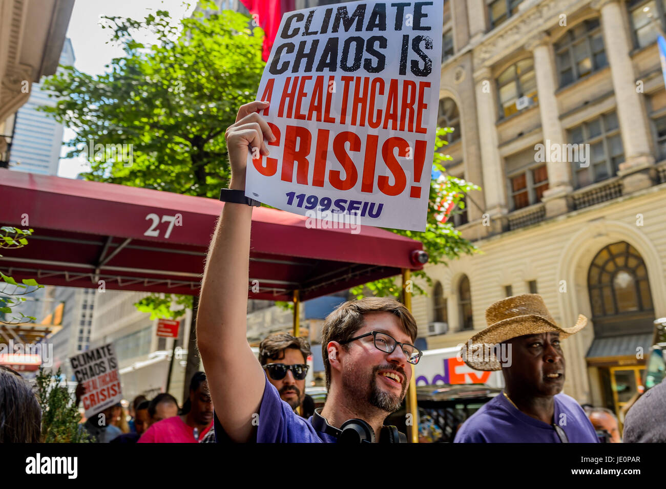 New York, United States. 21st June, 2017. Environmental Protection Agency (EPA) Administrator Scott Pruitt canceled his speech to the far right think tank, the Manhattan Institute to avoid significant opposition from New York environmental groups and and other community leaders on June 21, 2017; at the Harvard Club in Manhattan where over a hundred people organized a protest. Credit: Erik McGregor/Pacific Press/Alamy Live News Stock Photo