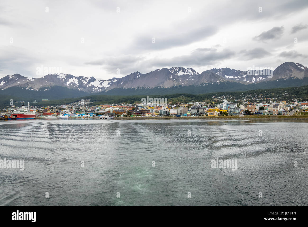 Ushuaia City view and mountains in Patagonia - Ushuaia, Tierra del Fuego, Argentina Stock Photo