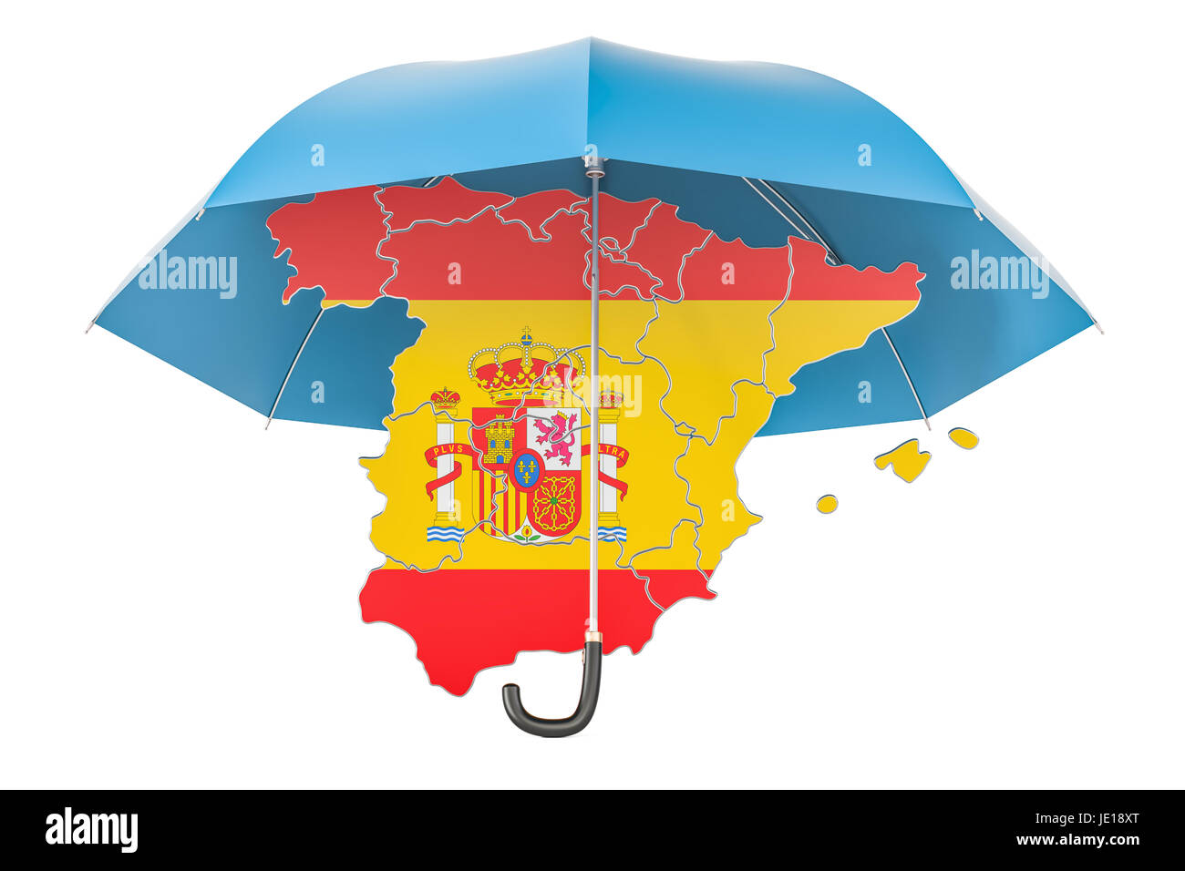 Spanish map under umbrella. Security and protect or insurance concept