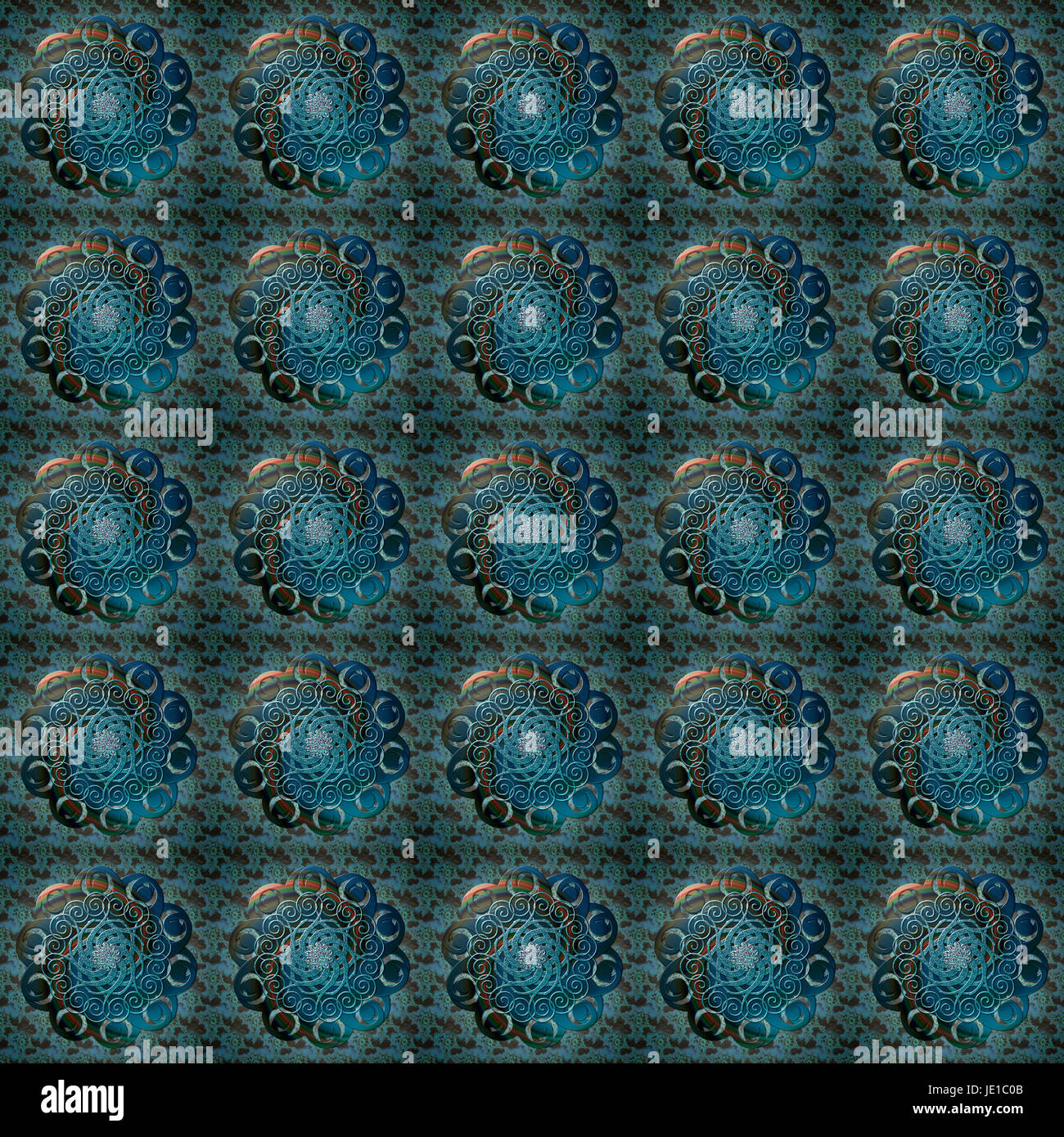 Turquoise Flower Whirl Seamless Pattern Stock Photo