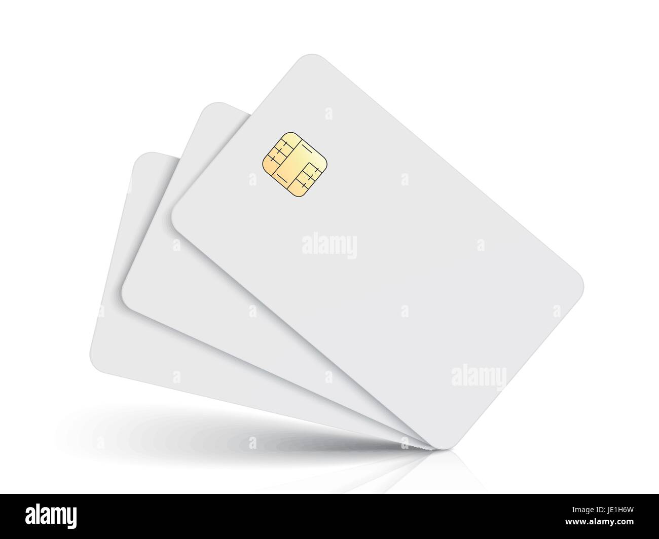 three slanting white blank chip cards, isolated white background, 3d