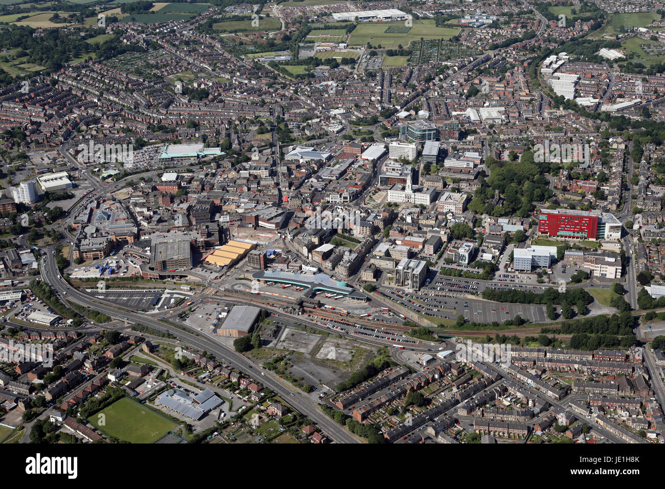 aerial view of Barnsley town centre, Yorkshire, UK Stock Photo