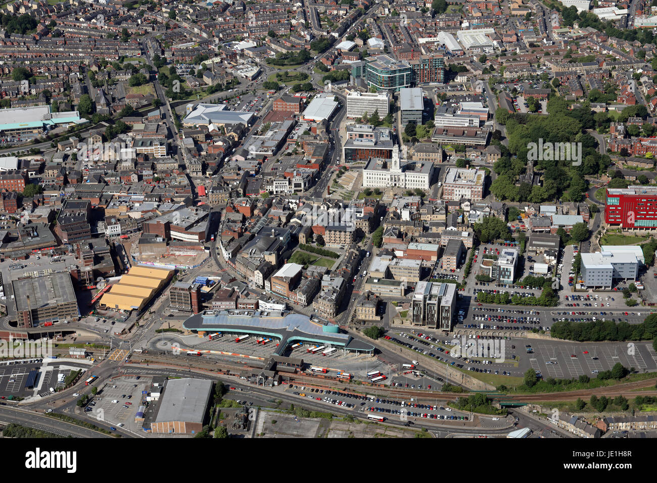 aerial view of Barnsley town centre, Yorkshire, UK Stock Photo