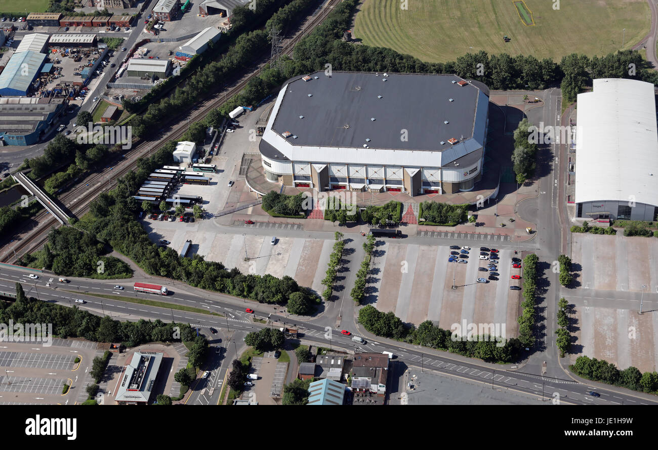 aerial view of Motorpoint Arena Sheffield or just Sheffield Arena, UK