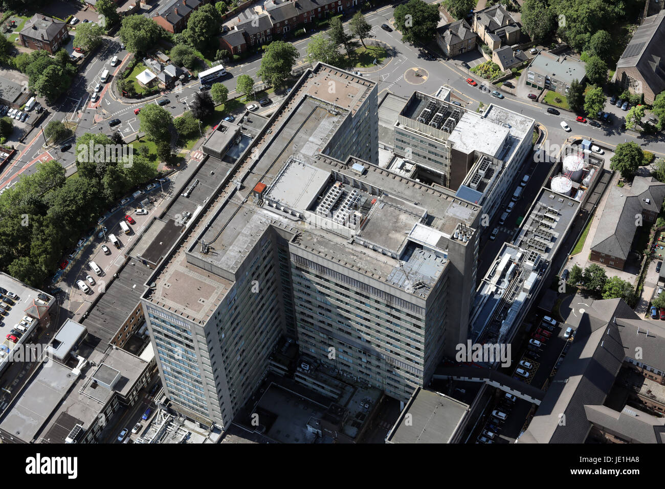 aerial view of The Royal Hallamshire Hospital, Sheffield, UK Stock