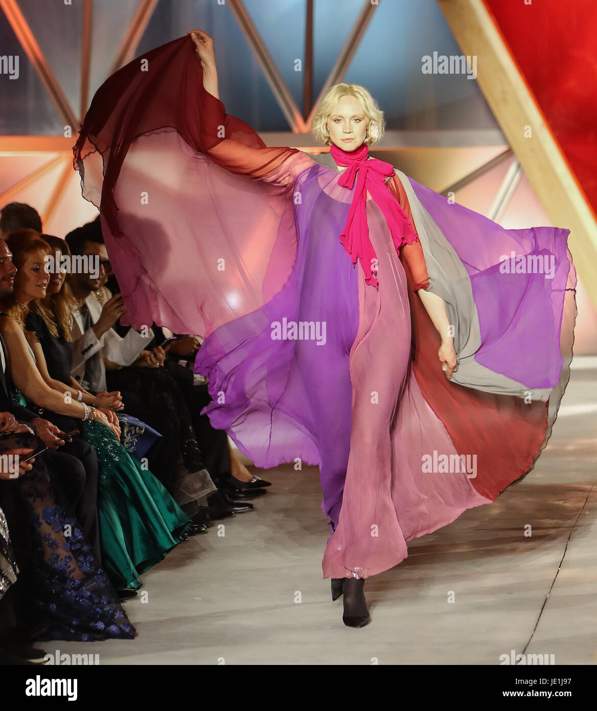 Gwendoline Christie on the catwalk at the for Relief event during the 70th annual Film Festival, at Aeroport Cannes Mandelieu in Cannes, France. Featuring: Gwendoline Christie Where: Cannes, France When: