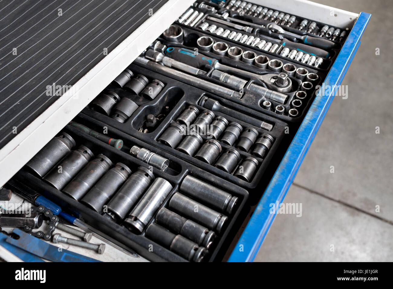 tools for service station. spanners and socket nozzles Stock Photo