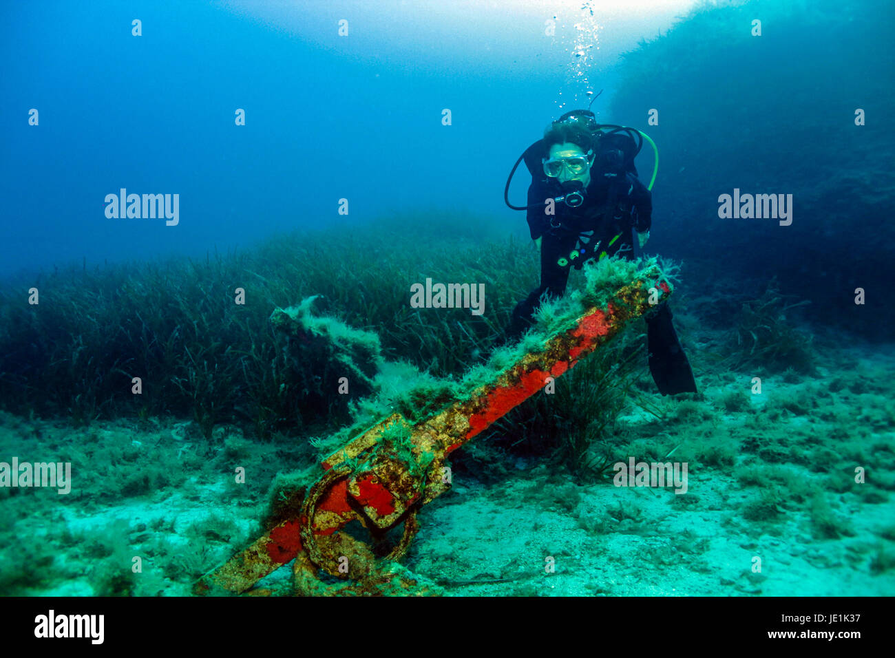 Diver and anchor Stock Photo