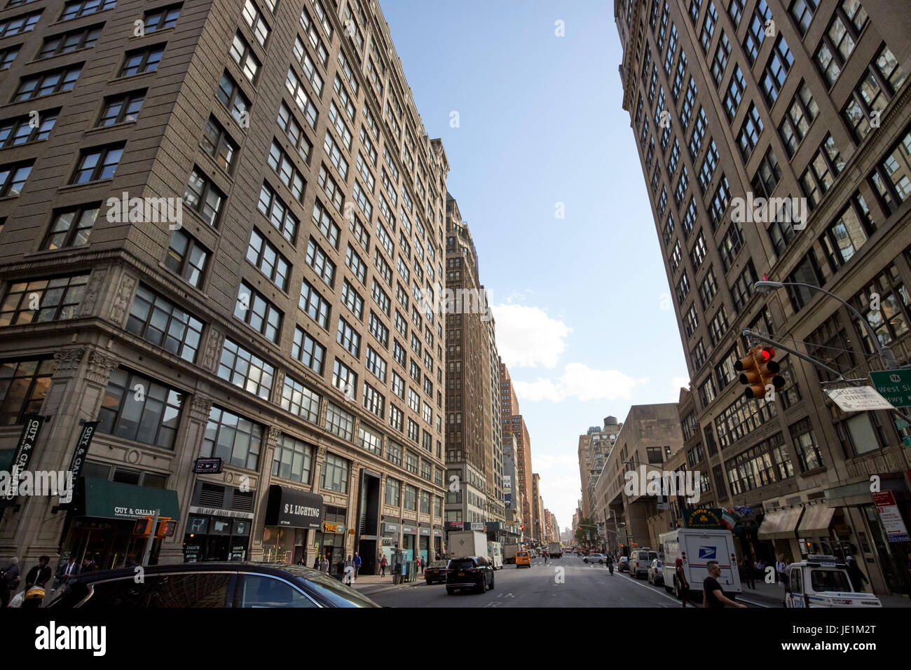 looking down 7th avenue from midtown New York City USA Stock Photo