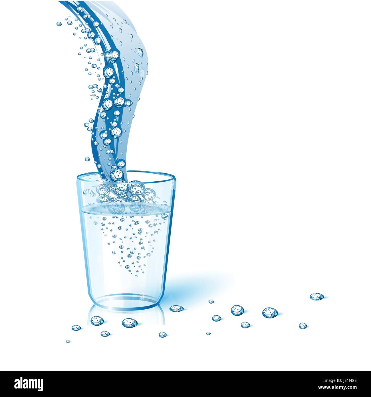 short glass on blue light background with splash and drops Stock Vector