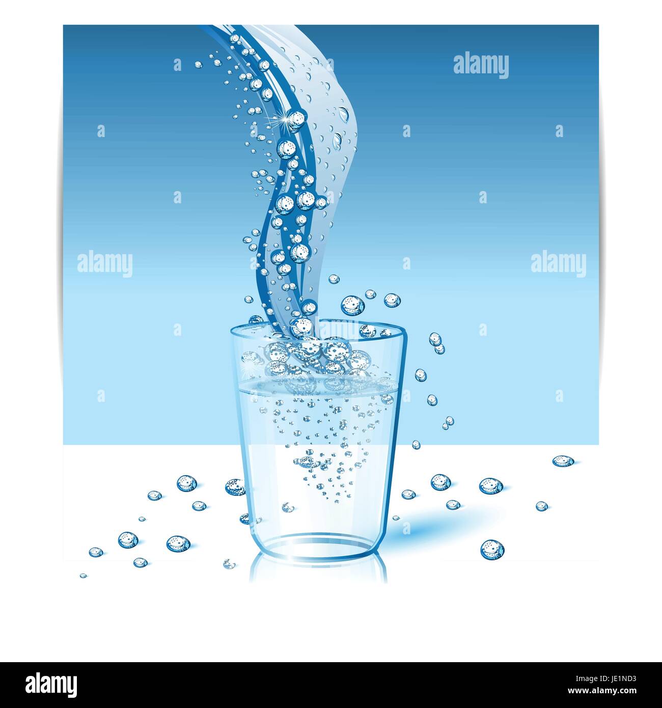short glass on blue light background with splash and drops Stock Vector