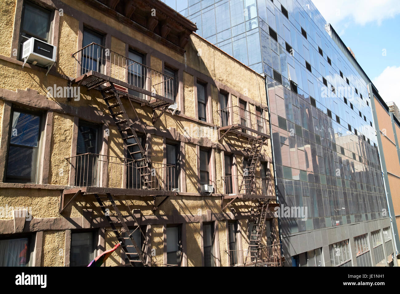 contrasting 19th century and 21st century residential architecture New York City USA Stock Photo