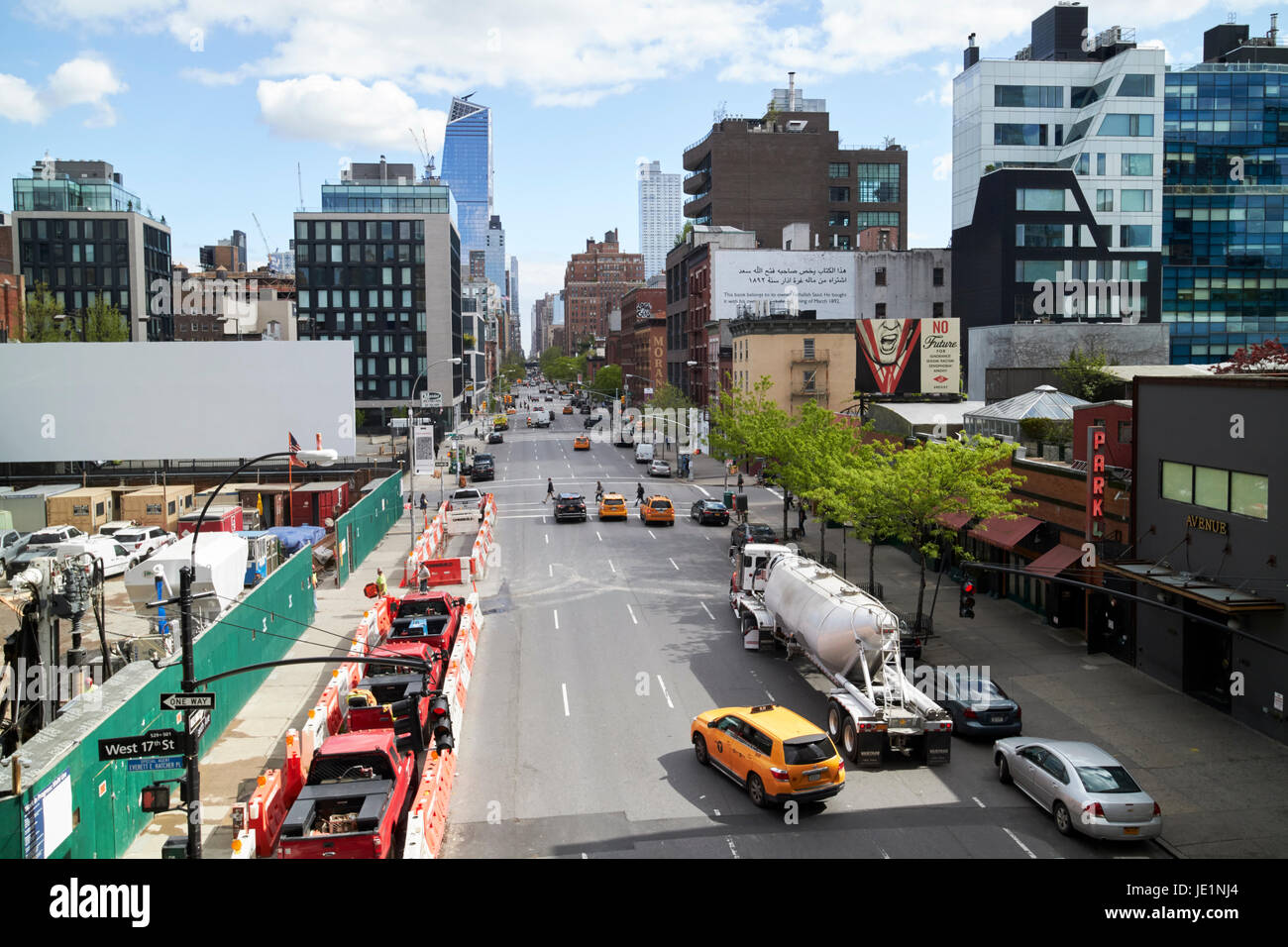 looking up tenth avenue through chelsea New York City USA Stock Photo