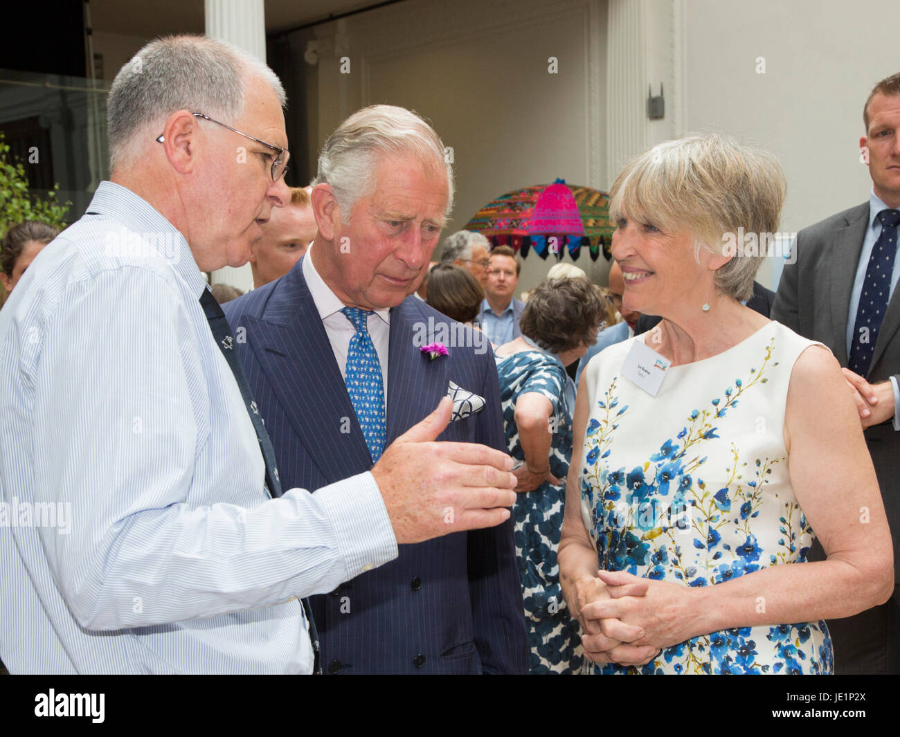 London, UK. 22 June 2017. The Prince of Wales meets members of the assocation at the Innovative Farmers stand and watches demonstrations. Prince Charles, The Prince of Wales, Patron of The Soil Association, attends a reception with supporters of the organic food movement to mark its 70th Anniversary. The Soil Association promotes healthy, humane and sustainable food, farming and land use. Stock Photo