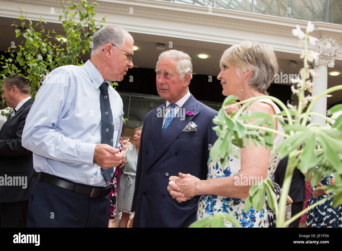 London, UK. 22 June 2017. The Prince of Wales meets members of the assocation at the Innovative Farmers stand and watches demonstrations. Prince Charles, The Prince of Wales, Patron of The Soil Association, attends a reception with supporters of the organic food movement to mark its 70th Anniversary. The Soil Association promotes healthy, humane and sustainable food, farming and land use. Stock Photo