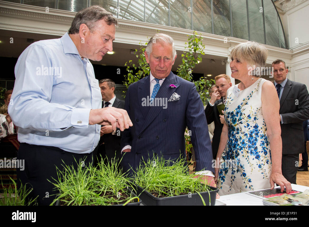 London, UK. 22 June 2017. The Prince of Wales meets members of the assocation at the Innovative Farmers stand and watches demonstrations. Prince Charles, The Prince of Wales, Patron of The Soil Association, attends a reception with supporters of the organic food movement to mark its 70th Anniversary. The Soil Association promotes healthy, humane and sustainable food, farming and land use. Stock Photo