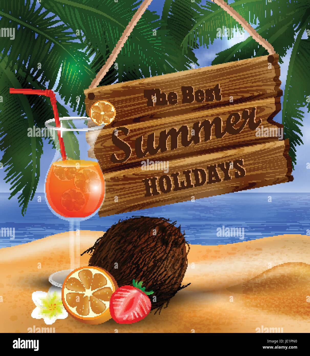 summer wooden sign on tropical beach background Stock Vector Image ...