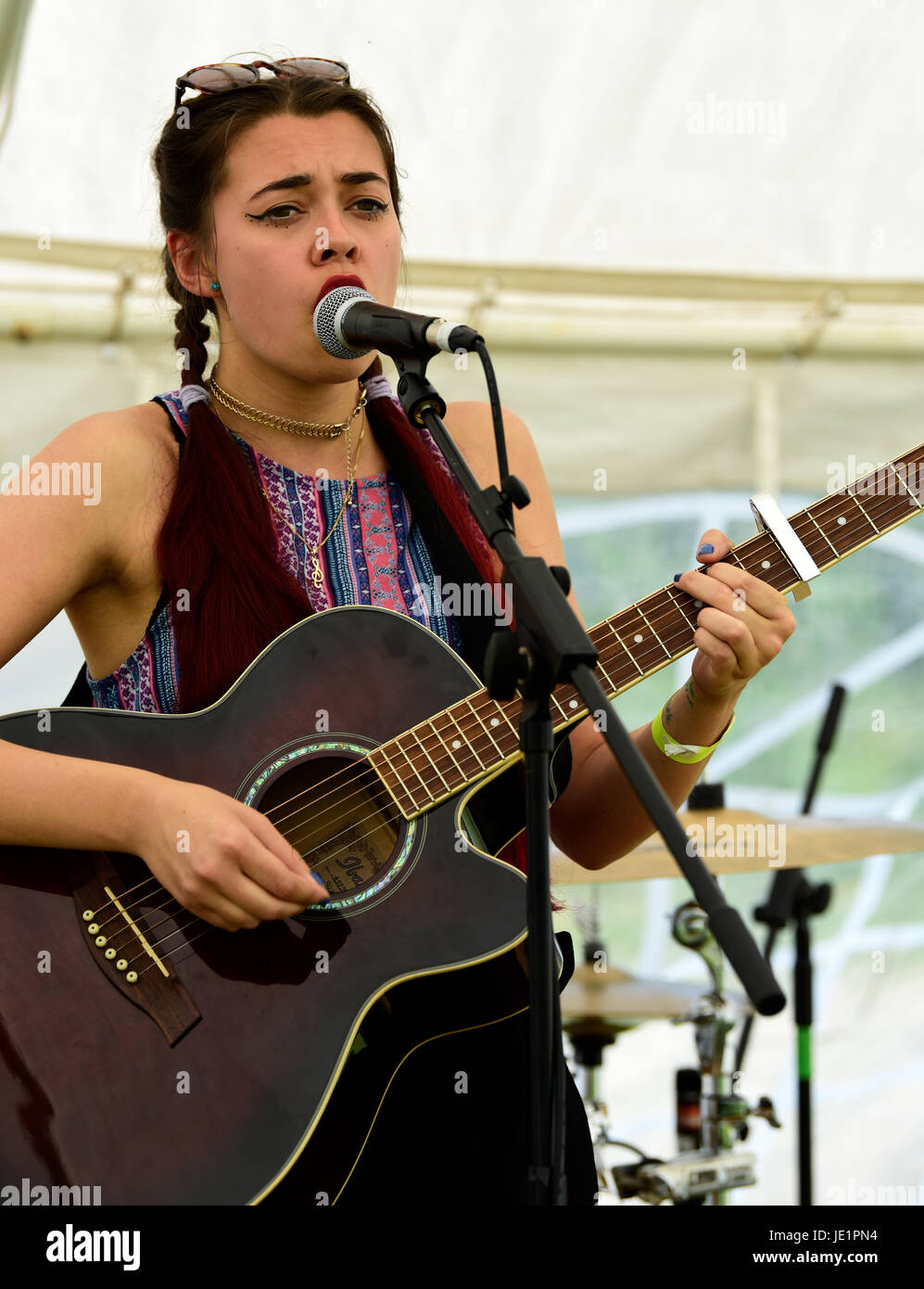 Louise Cartier performing at Hyfest Music Festival, Headley, Hampshire, UK. 17 June 2017. Stock Photo