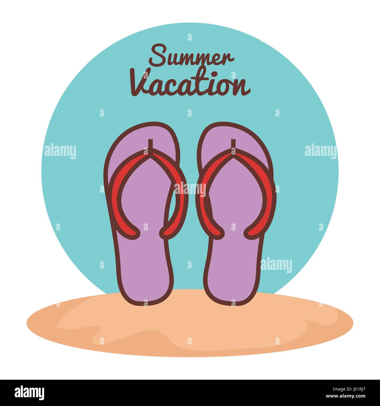 Pink flip flops on the beach over white background vector illustration