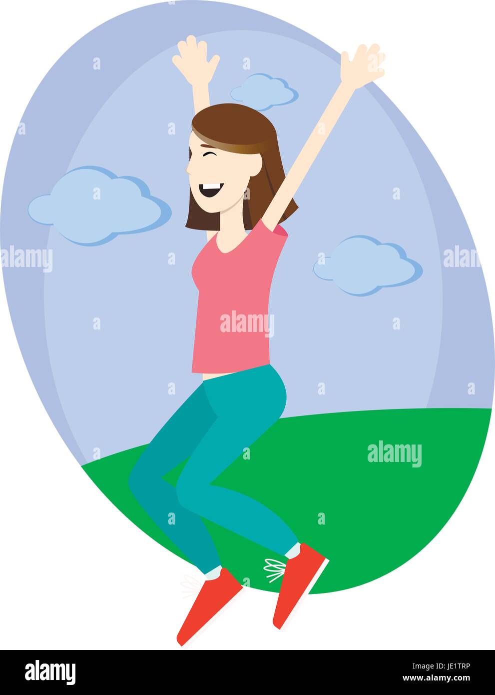 Happy girl jumping up with excitement Stock Vector