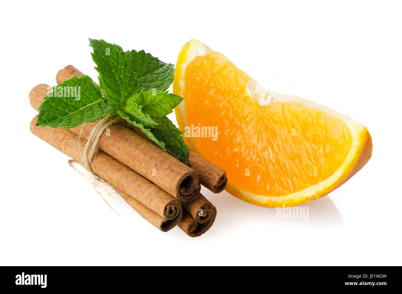 One orange fruit segment or cantle isolated on white background. Stock Photo