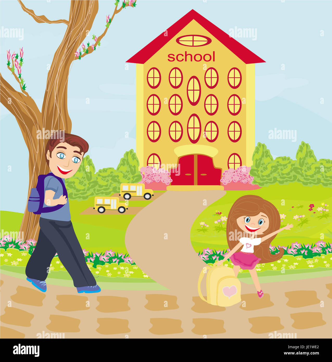 Happy Kids Go To School Stock Photo Alamy Happy Kids Go To School Stock Photo Alamy