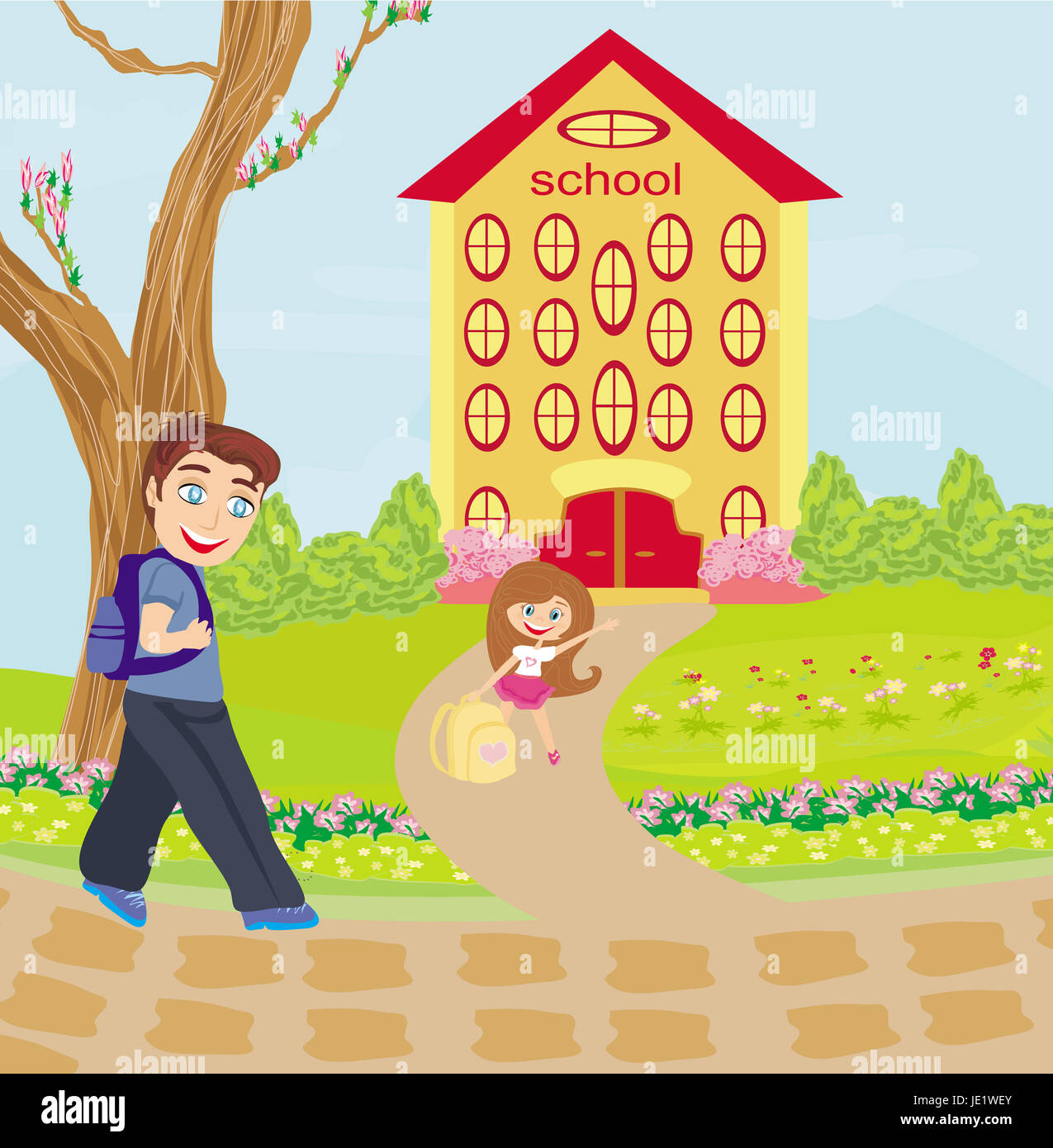 Happy Kids Go To School Stock Photo Alamy Happy Kids Go To School Stock Photo Alamy