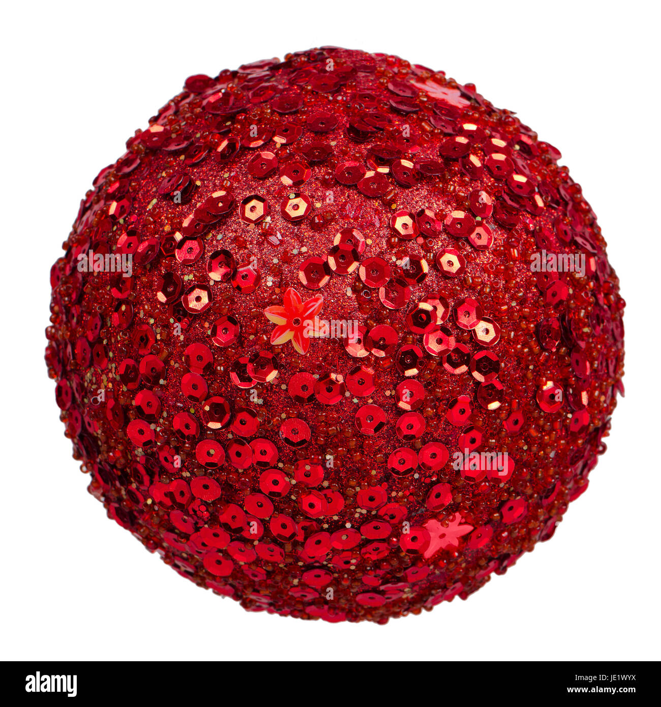 Big red Christmas ball decoration isolated on white background. Stock Photo
