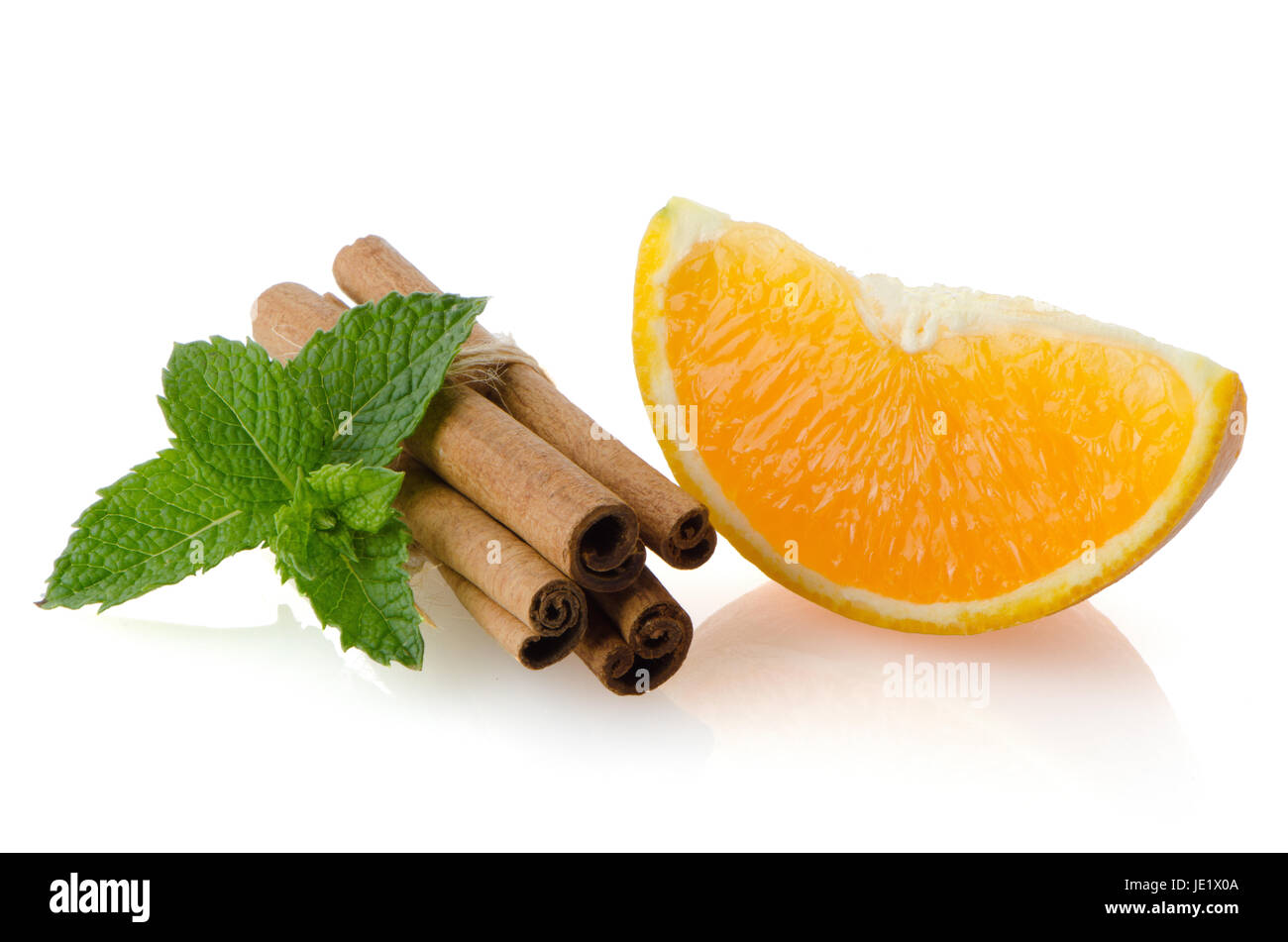One orange fruit segment or cantle isolated on white background. Stock Photo