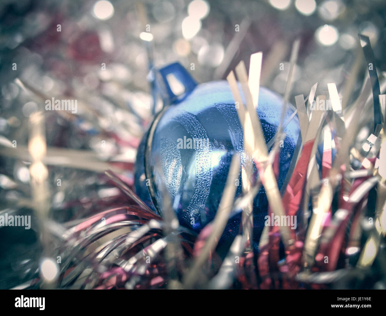 Vintage looking Tinsel and baubles for Christmas tree decoration Stock