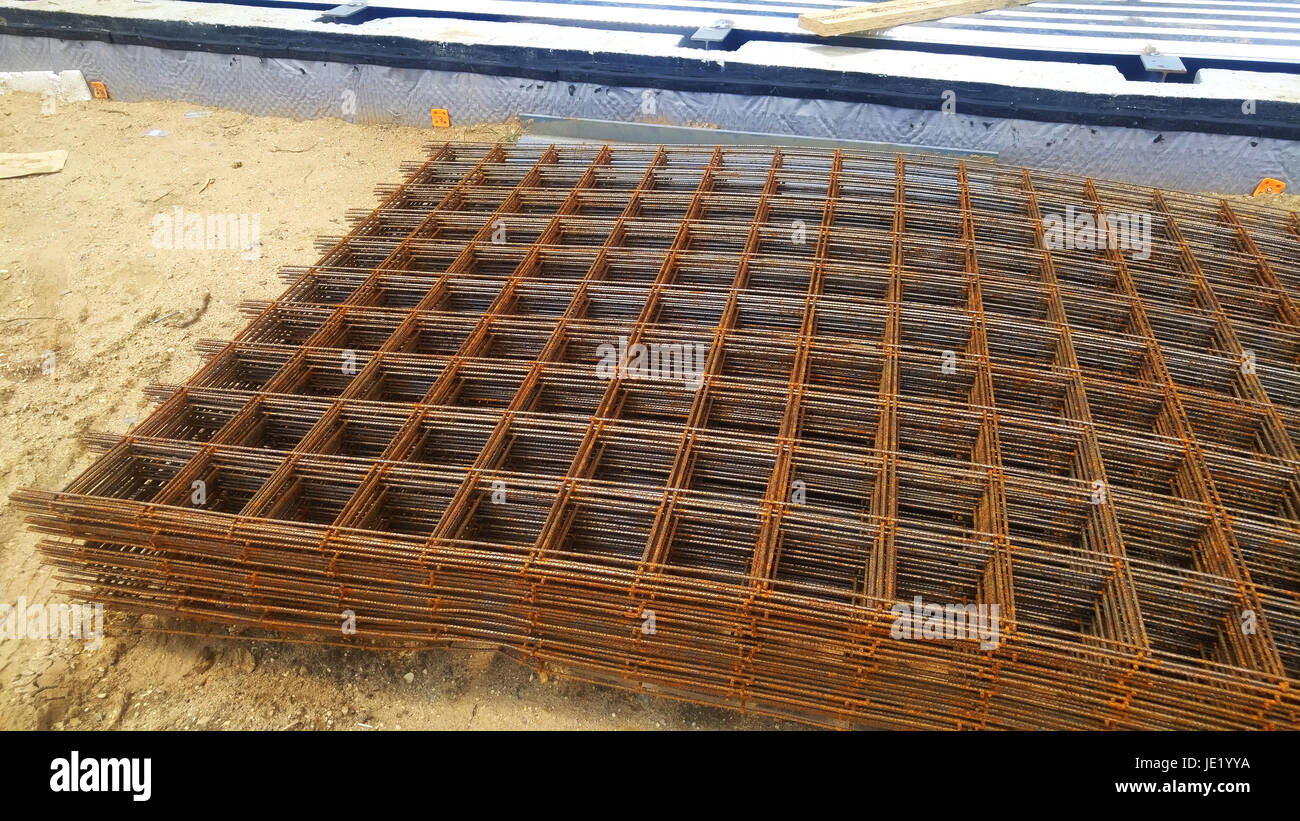 Reinforcement metal framework for concrete pouring. Ready for filling Stock Photo