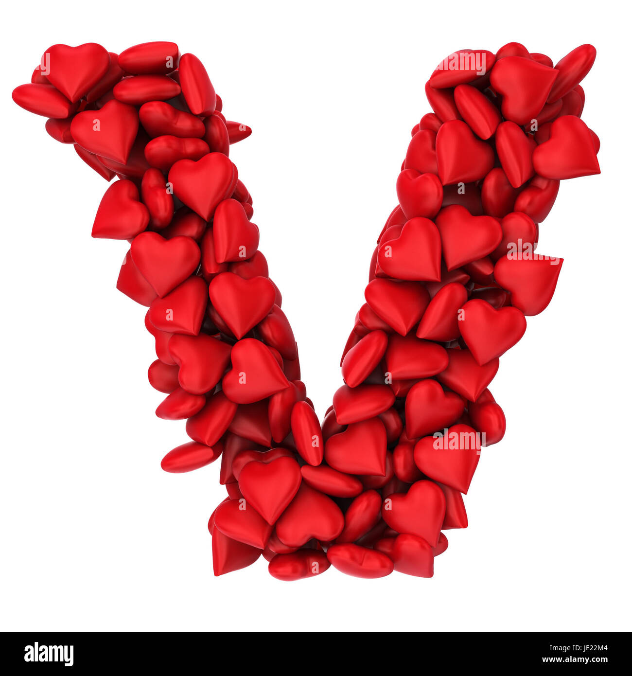 V letter made of little hearts. 3d illustration on white ...