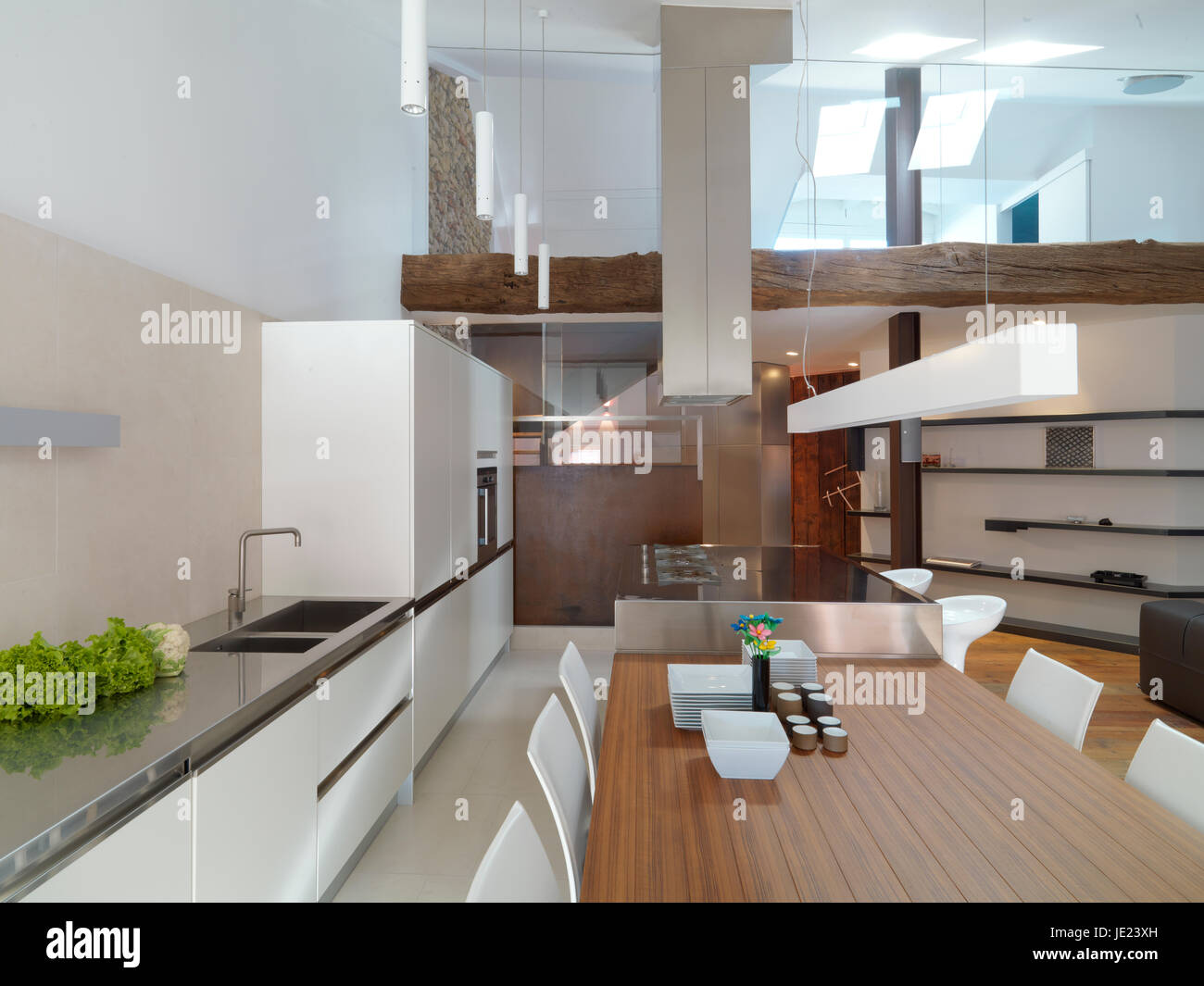 Luxurious kitchen living room overlooking hi-res stock photography and ...