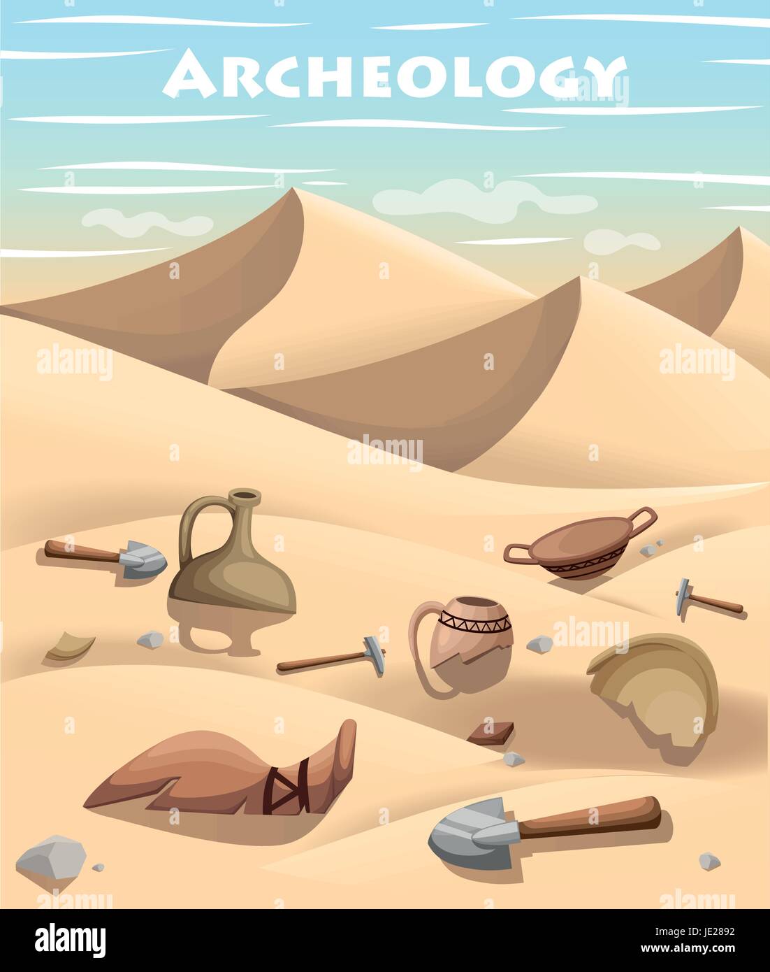 Archeology and paleontology concept archaeological excavation Web site page and mobile app design vector element. ancient history achaeologists uneart Stock Vector