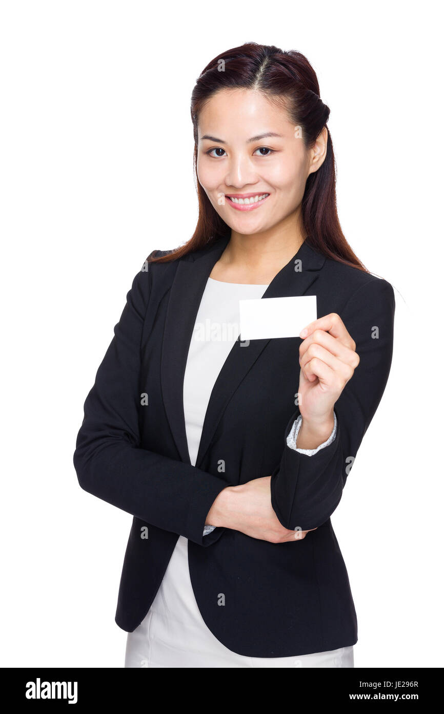 Businesswoman with name card Stock Photo Alamy