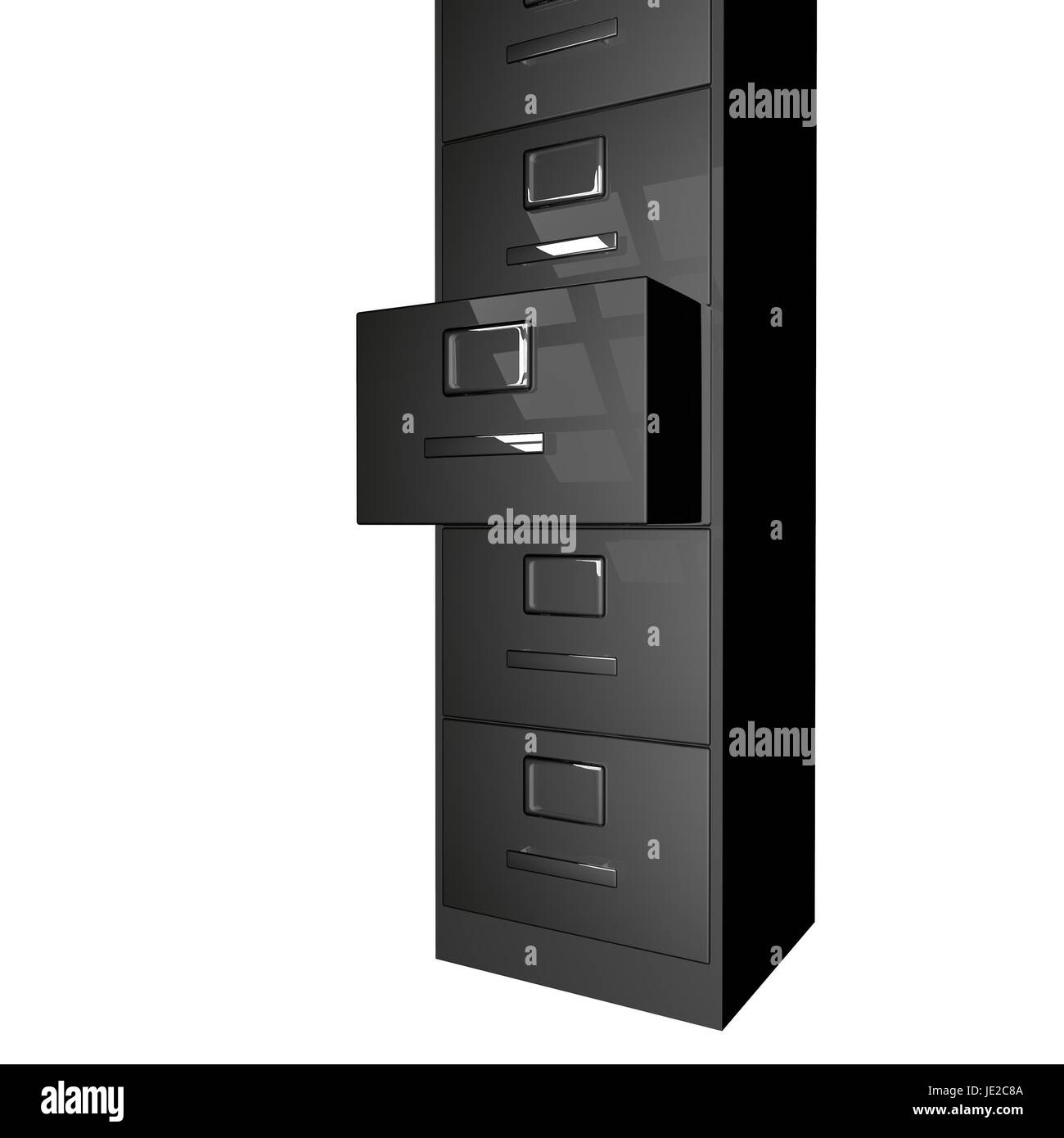 Black archive with open drawer, isolated over white, 3d render Stock ...