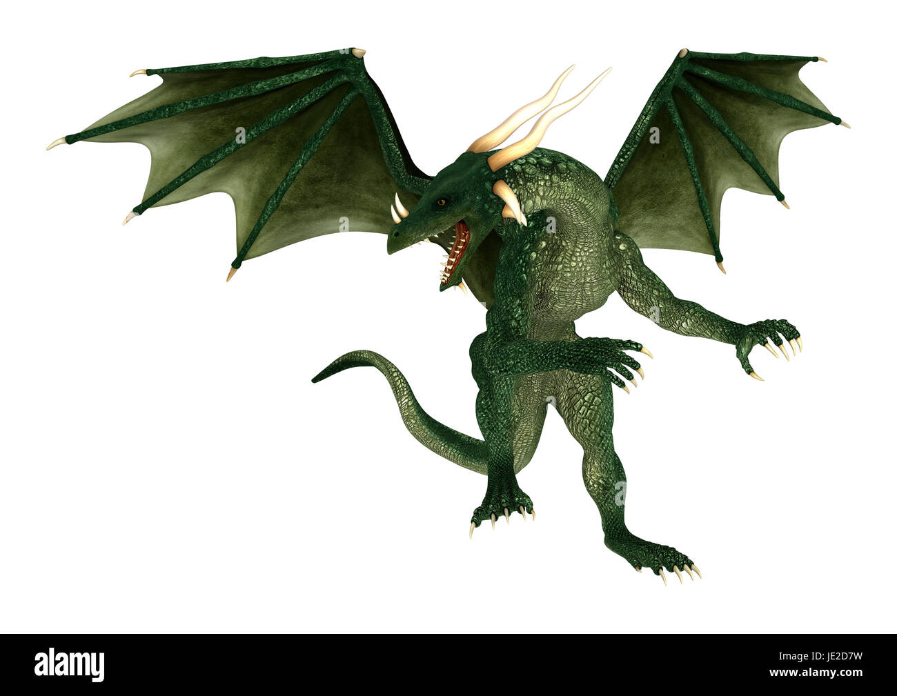 3D digital render of a green fantasy dragon isolated on white ...