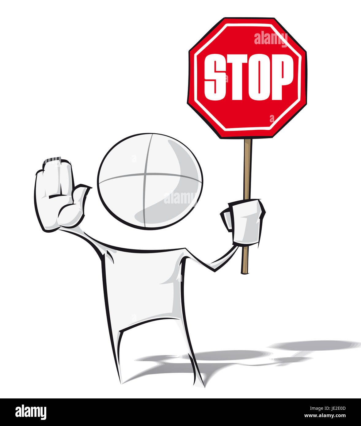 Sparse vector illustration of a of a generic cartoon character holding a  stop sign Stock Photo - Alamy