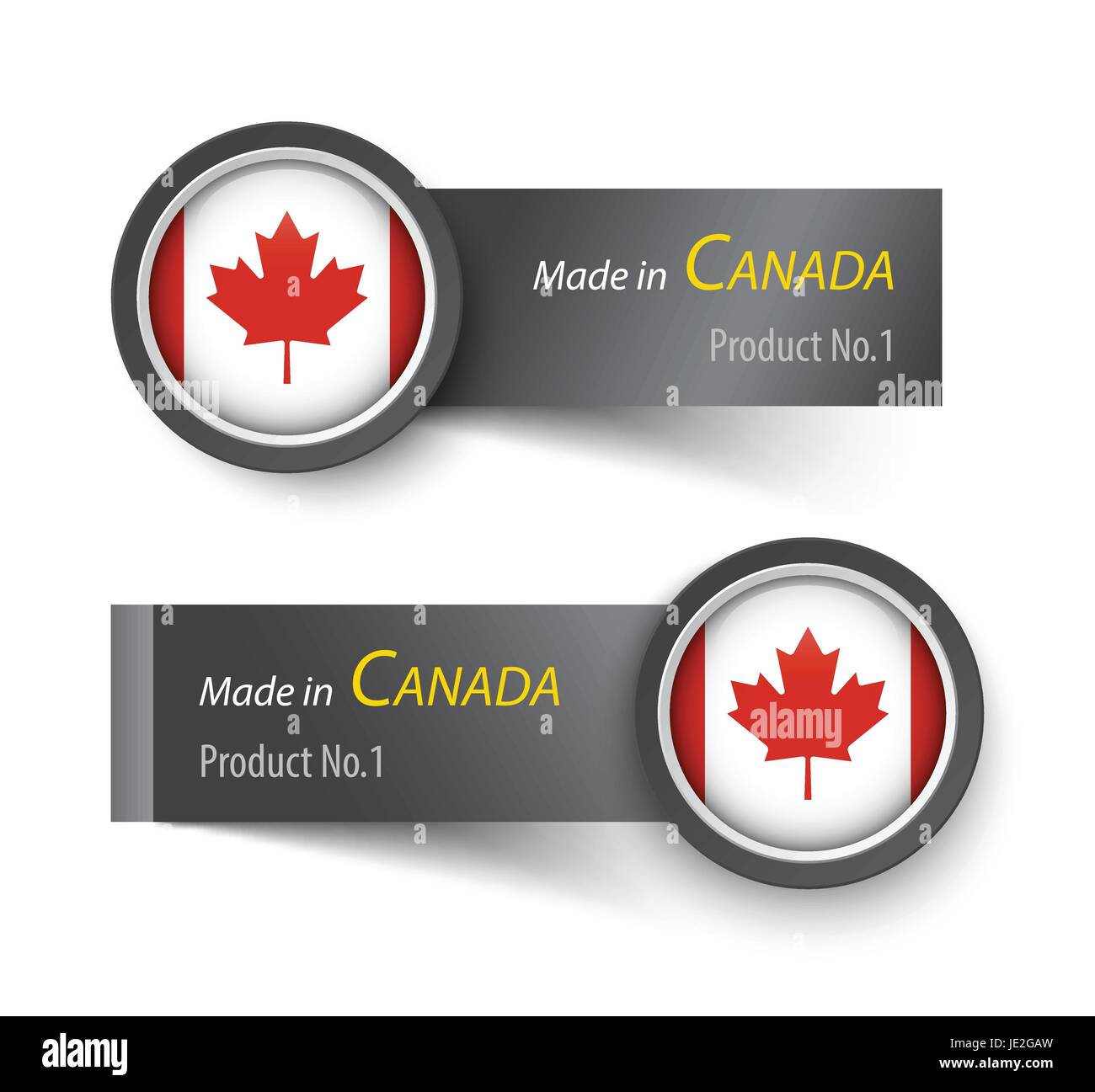 Flag icon and label with text made in Canada . Stock Vector