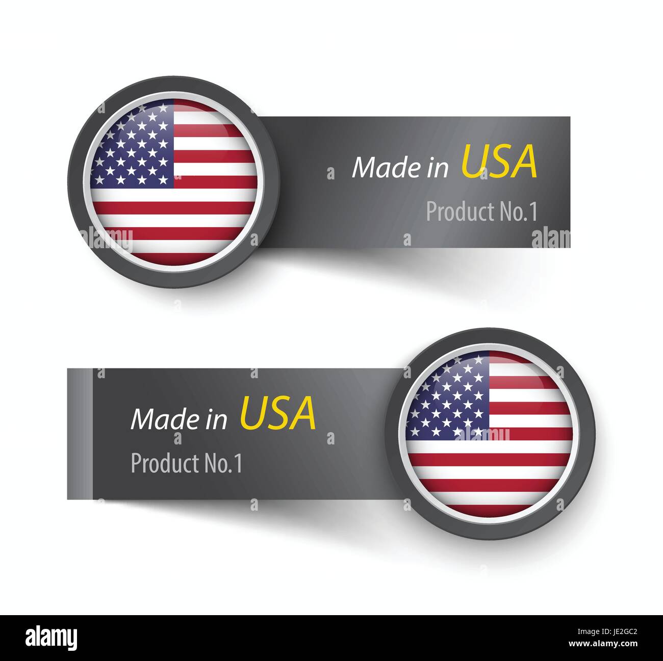 Flag icon and label with text made in The United States of America . Stock Vector