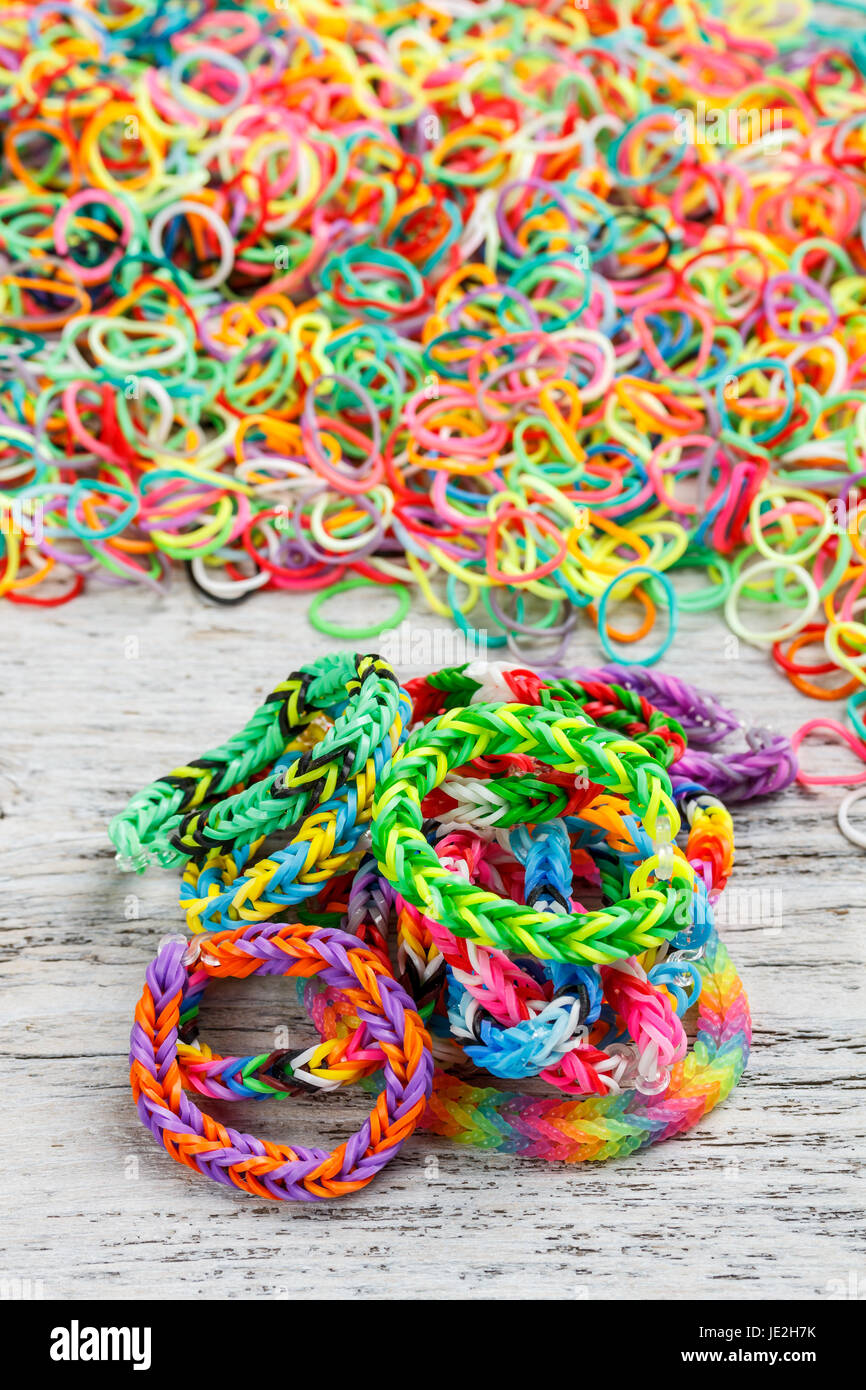 Colorful rainbow loom bracelet rubber bands Stock Photo - Alamy